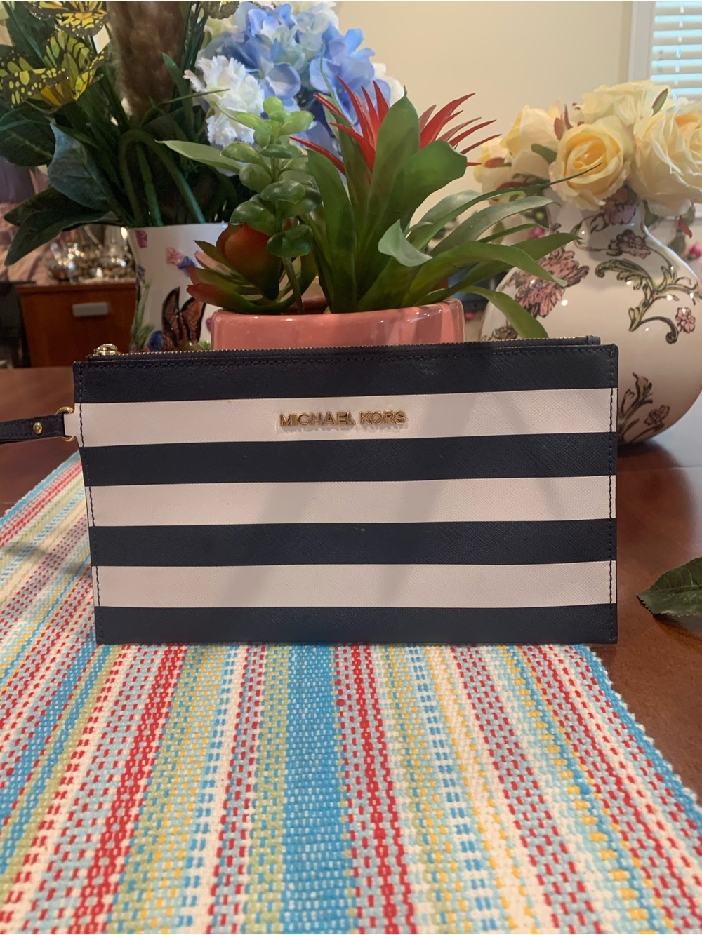 Michael Kors Striped Wristlet with Gold Logo - Picture 2 of 7